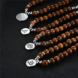 Vintage Buddhism Wenge Wood Lotus Necklace 108 Beads Rosary Unisex Jewelry