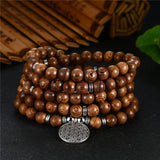 Vintage Buddhism Wenge Wood Lotus Necklace 108 Beads Rosary Unisex Jewelry