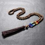 7 Chakra Japamala Wooden Beads Necklace Tassel Buddhist Prayer Yoga Rosary
