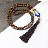 7 Chakra Japamala Wooden Beads Necklace Tassel Buddhist Prayer Yoga Rosary