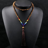 7 Chakra Japamala Wooden Beads Necklace Tassel Buddhist Prayer Yoga Rosary