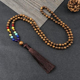 7 Chakra Japamala Wooden Beads Necklace Tassel Buddhist Prayer Yoga Rosary