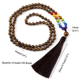 7 Chakra Japamala Wooden Beads Necklace Tassel Buddhist Prayer Yoga Rosary