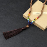 7 Chakra Japamala Wooden Beads Necklace Tassel Buddhist Prayer Yoga Rosary