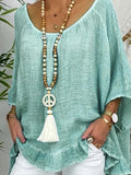 Peace Symbol Pendant Wooden Beaded Chain Tassel Necklace