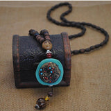 Vintage Ethnic Wood Bead Necklace Nepal Elephant Sweater Chain
