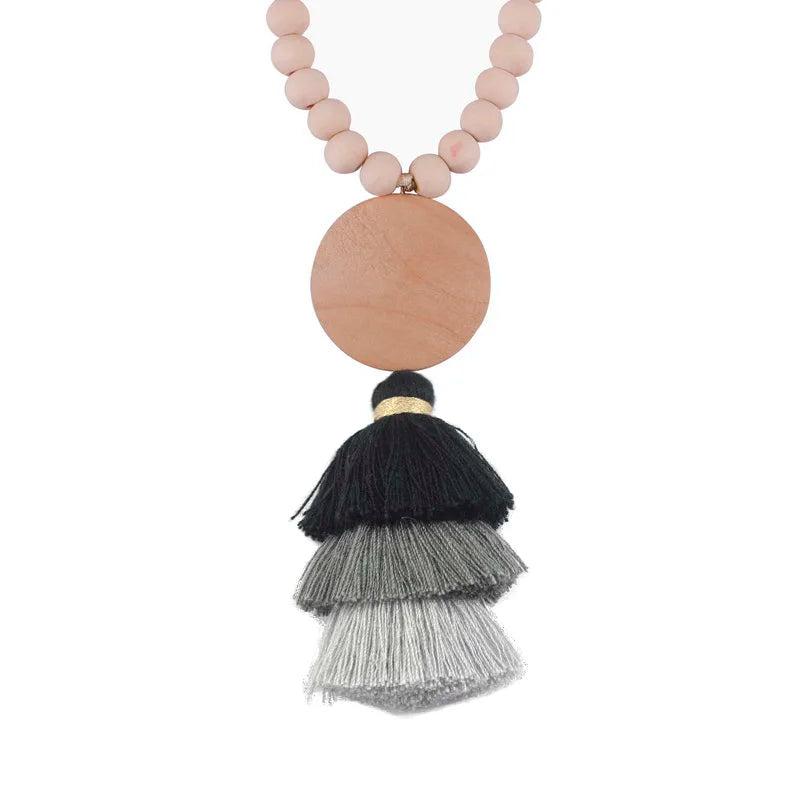 Arrival Monogram Ivory Beaded Necklace with Tassels