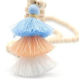 Sandal Wood Beads 3-Layer Tassel Necklace 15 Colors Option