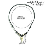 Vintage Tooth Pendant Necklace for Men Wood Beads Wax Thread Adjustable