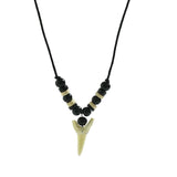 Vintage Tooth Pendant Necklace for Men Wood Beads Wax Thread Adjustable