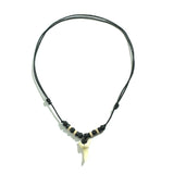 Vintage Tooth Pendant Necklace for Men Wood Beads Wax Thread Adjustable