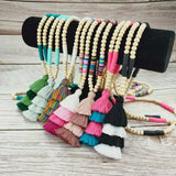 Colorful Beach Wood Beads Tassel Necklace Natural Wood Beads Long