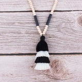 Colorful Beach Wood Beads Tassel Necklace Natural Wood Beads Long