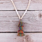 Colorful Beach Wood Beads Tassel Necklace Natural Wood Beads Long