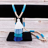 Colorful Beach Wood Beads Tassel Necklace Natural Wood Beads Long