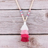 Colorful Beach Wood Beads Tassel Necklace Natural Wood Beads Long