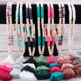 Colorful Beach Wood Beads Tassel Necklace Natural Wood Beads Long