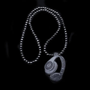 Hip Hop Wood Headset Pendant Necklace Wooden Beads Long Chain Headphone