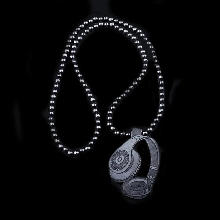 Hip Hop Wood Headset Pendant Necklace Wooden Beads Long Chain Headphone