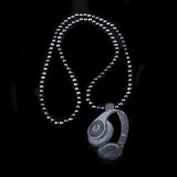 Hip Hop Wood Headset Pendant Necklace Wooden Beads Long Chain Headphone