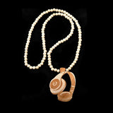 Hip Hop Wood Headset Pendant Necklace Wooden Beads Long Chain Headphone