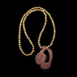 Hip Hop Wood Headset Pendant Necklace Wooden Beads Long Chain Headphone