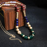 Boho Bohemian Beaded Sweater Necklace Glass Beads Wood Beads Green Turquoises