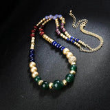 Boho Bohemian Beaded Sweater Necklace Glass Beads Wood Beads Green Turquoises