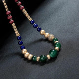 Boho Bohemian Beaded Sweater Necklace Glass Beads Wood Beads Green Turquoises