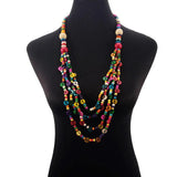 Long Coconut Shell Necklace Women Boho Multicolor Wood Beads Ethnic