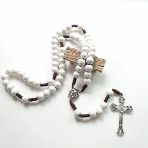 Wooden Braided Chain Rosary Necklace Virgin Mary Christ Jesus Cross Pendant