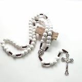Wooden Braided Chain Rosary Necklace Virgin Mary Christ Jesus Cross Pendant