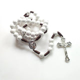 Wooden Braided Chain Rosary Necklace Virgin Mary Christ Jesus Cross Pendant