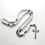 Wooden Braided Chain Rosary Necklace Virgin Mary Christ Jesus Cross Pendant