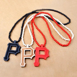 Letter P Pendant Necklace Hip Hop Boho Bead Long Necklace