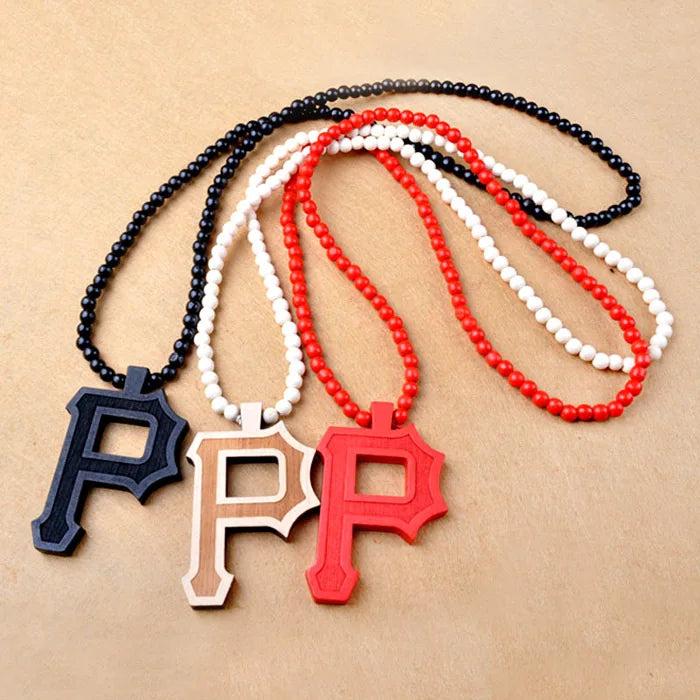 Letter P Pendant Necklace Hip Hop Boho Bead Long Necklace