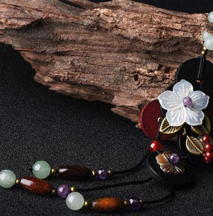 Vintage Japis Aventurine Wooden Necklace
