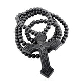Hip Hop Wood Cross Necklace Wooden Beads Chain Jesus Pendant Prayer Jewelry