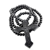 Hip Hop Wood Cross Necklace Wooden Beads Chain Jesus Pendant Prayer Jewelry
