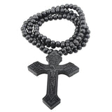 Hip Hop Wood Cross Necklace Wooden Beads Chain Jesus Pendant Prayer Jewelry
