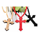 Hip Hop Wood Cross Necklace Wooden Beads Chain Jesus Pendant Prayer Jewelry