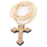 Hip Hop Wood Cross Necklace Wooden Beads Chain Jesus Pendant Prayer Jewelry