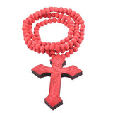 Hip Hop Wood Cross Necklace Wooden Beads Chain Jesus Pendant Prayer Jewelry