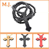 Hip Hop Wood Cross Necklace Wooden Beads Chain Jesus Pendant Prayer Jewelry