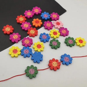 20PCS Smiley Wooden Beads Sun Flower Shape Jewelry Accessories Kids Beads