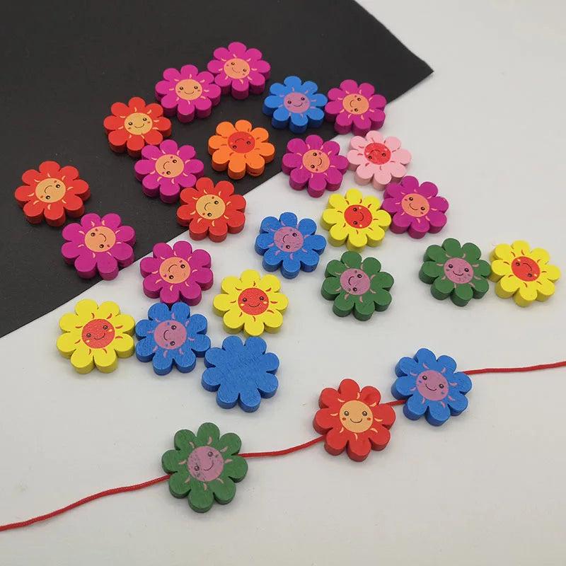 20PCS Smiley Wooden Beads Sun Flower Shape Jewelry Accessories Kids Beads