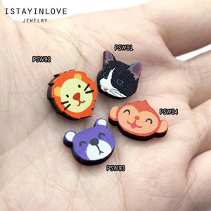 Wood Animal Laser Cut Charms for DIY Jewelry - Lion, Cat, Monkey, Bear