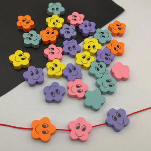 20pcs Wooden Beads Smiley Flower Shape Jewelry DIY Macaron Beads