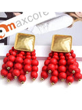 Maxcore Alloy Earrings Wood Beads Metal Tassels Jewelry