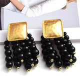 Maxcore Alloy Earrings Wood Beads Metal Tassels Jewelry